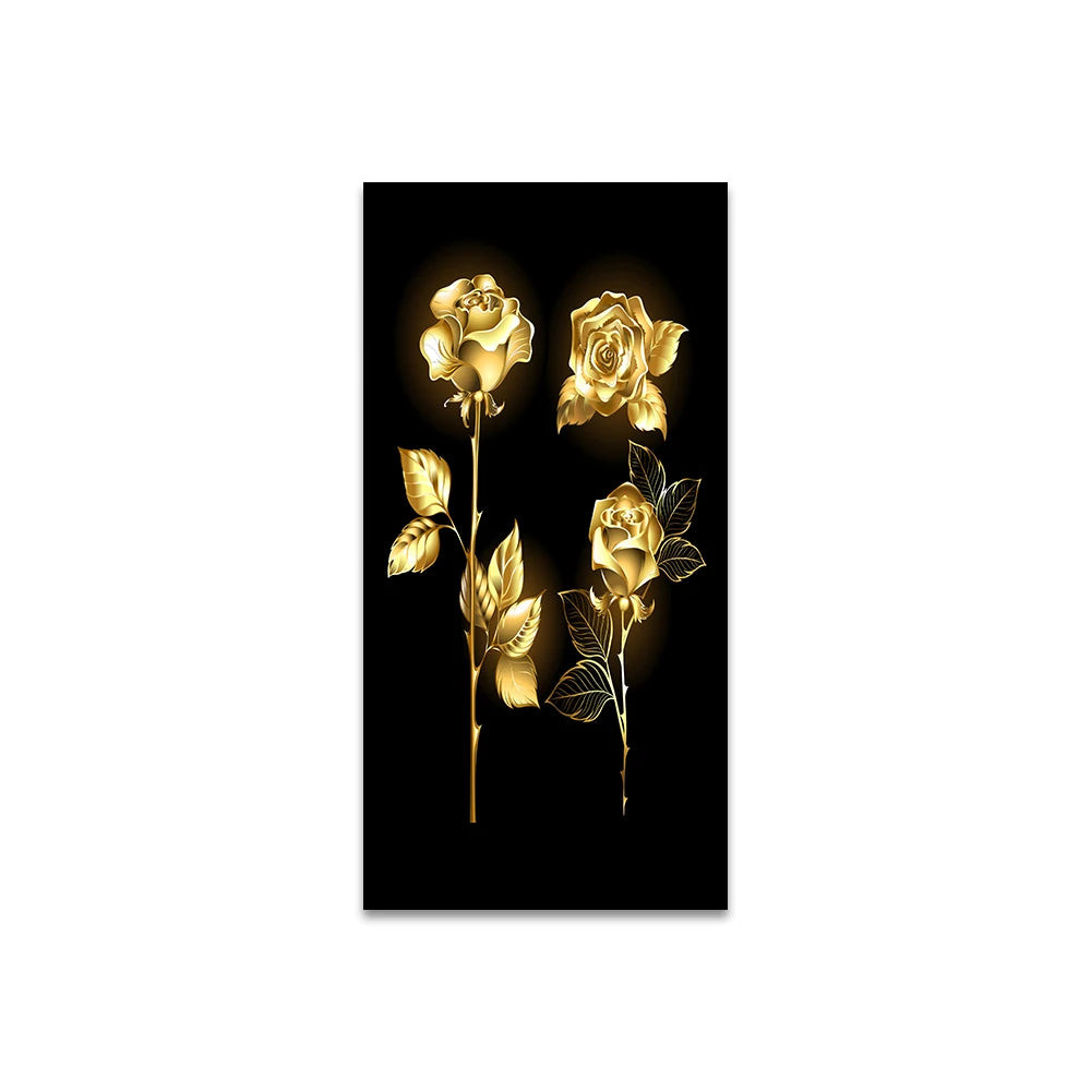 Abstract Golden Leaves and Flower Tree Oil Painting on Canvas Posters and Prints Wall Art Pictures for Living Room Cuadros Decor Peaceful Pleasures Health and Wellness QP10190 80x160cm No Frame