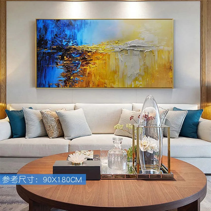 Blue Yellow Abstract Handmade Canvas Oil Painting | Wall Art Canvas Oil Painting Peaceful Pleasures Health and Wellness