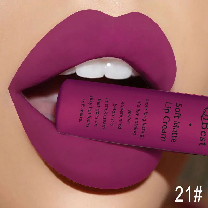 QIBEST Sexy Long Lasting Velvet Matte Lip Gloss Liquid Lipstick Lip Makeup Women Beauty Red Nonstick Cup Waterproof Lipgloss Peaceful Pleasures Health and Wellness 21