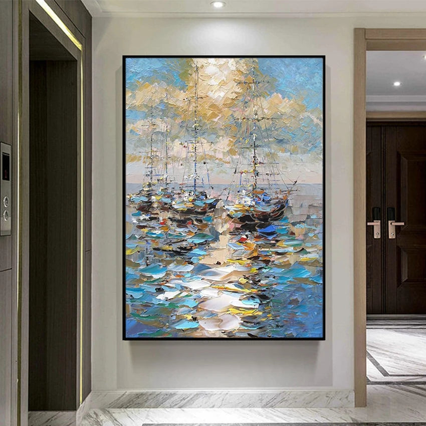 Manual Oil Painting Smooth Sailing Modern Porch Living Room Sofa Backdrop Wall Decor Poster Corridor Restaurant Hanging Picture Peaceful Pleasures Health and Wellness