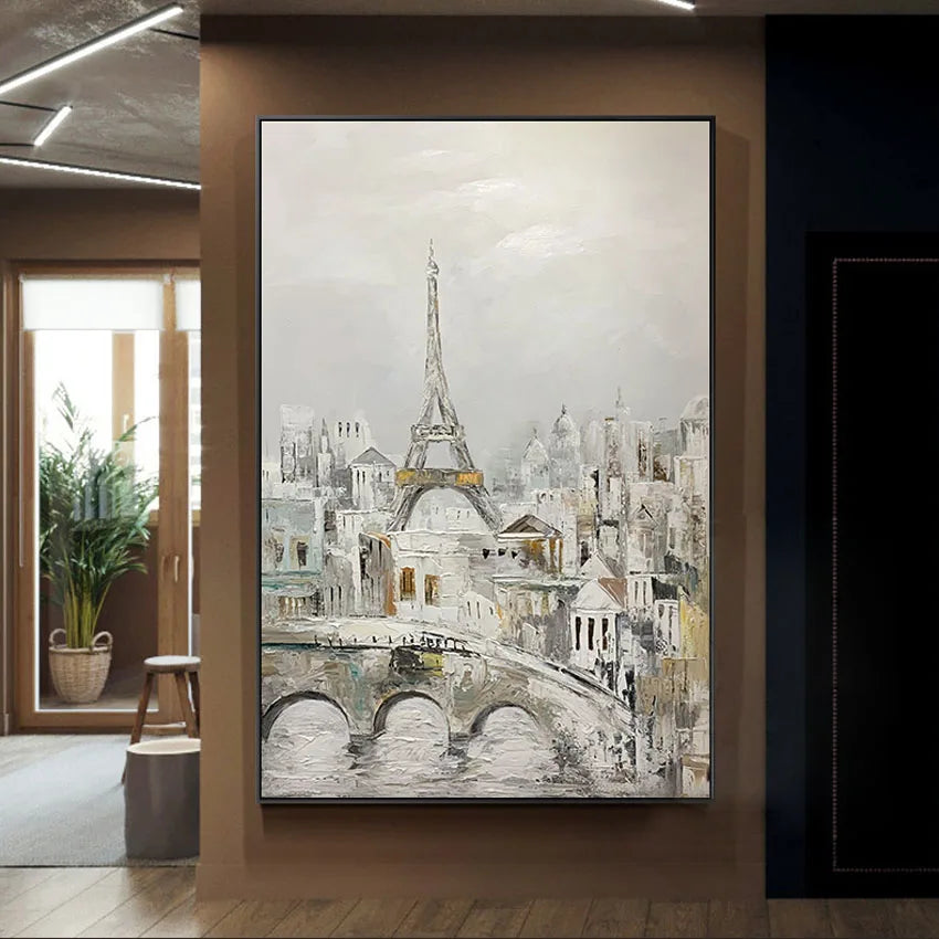 Eiffel Tower Handmade Canvas Frameless Oil Painting Home Decor Abstract Art Poster For Bedroom Living Room Hotel Restaurant KTV Peaceful Pleasures Health and Wellness
