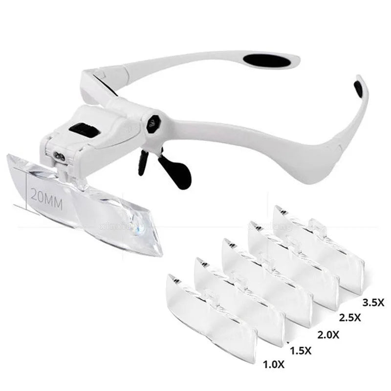 Headband LED Magnifier 1.0X, 1.5X, 2.0X, 2.5X, 3.5X Magnifying Glass With LED Light Portable Backlit Magnifier Jewelry Loupe Peaceful Pleasures Health and Wellness China Mainland Battery Include
