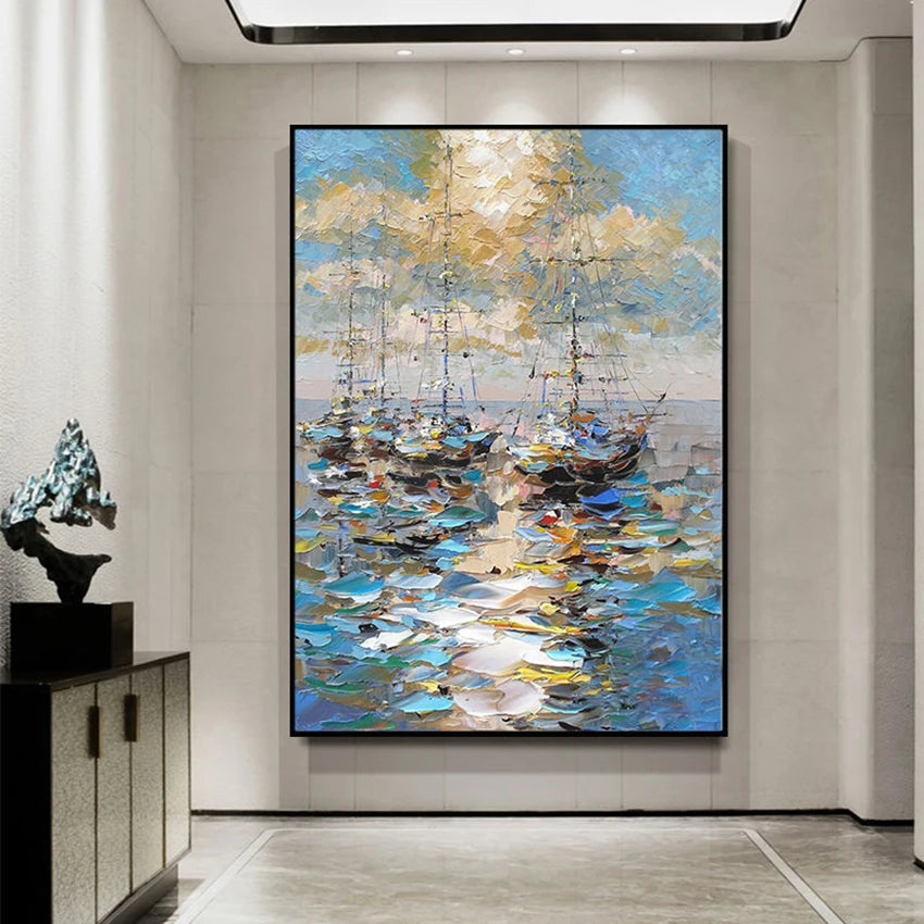 Manual Oil Painting Smooth Sailing Modern Porch Living Room Sofa Backdrop Wall Decor Poster Corridor Restaurant Hanging Picture Peaceful Pleasures Health and Wellness
