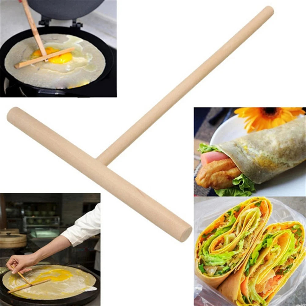1Set Wooden T Letter Kitchen Tool Stick Smooth Pancake Maker Egg Cooker Pan Flip Nonstick Baking Home Kitchen Accessories Peaceful Pleasures Health and Wellness
