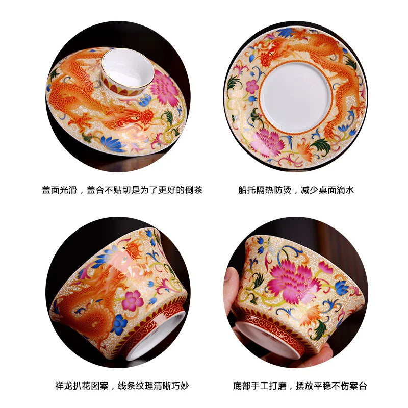 HMLOVE Enamel Sancai Gaiwan Large Capacity White Porcelain Cover Bowl