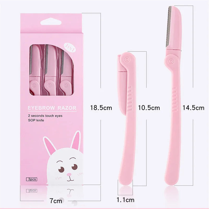 3-Pc Pink Folding Eyebrow Trimmer Set | Precision Face Shaper