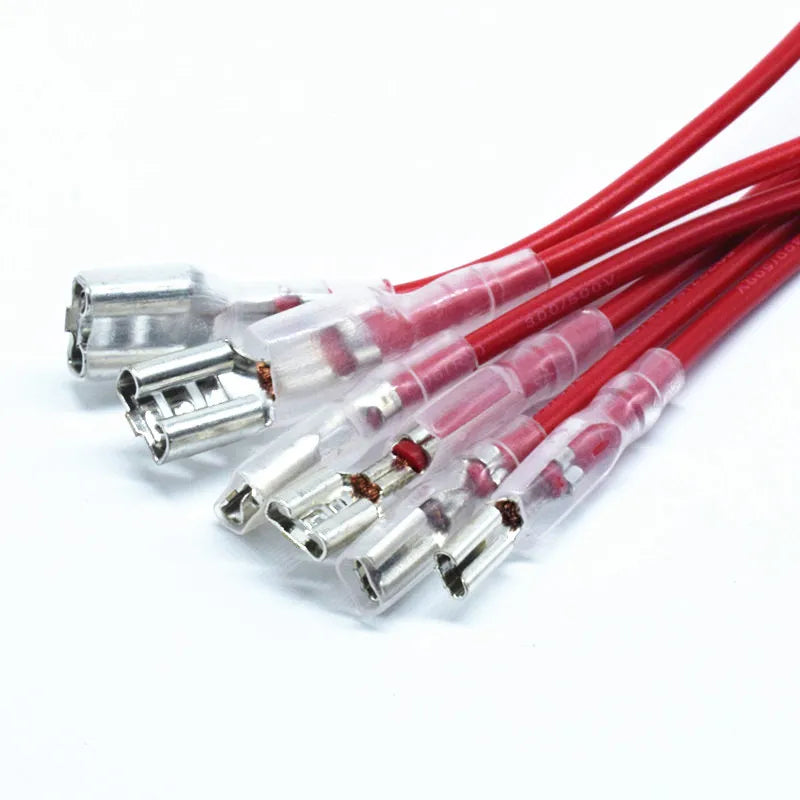 10pcs 2.8/4.8/6.3mm Crimp Terminal Splice Female Spade Connector Splice With Red Black Wire 20cm Peaceful Pleasures Health and Wellness