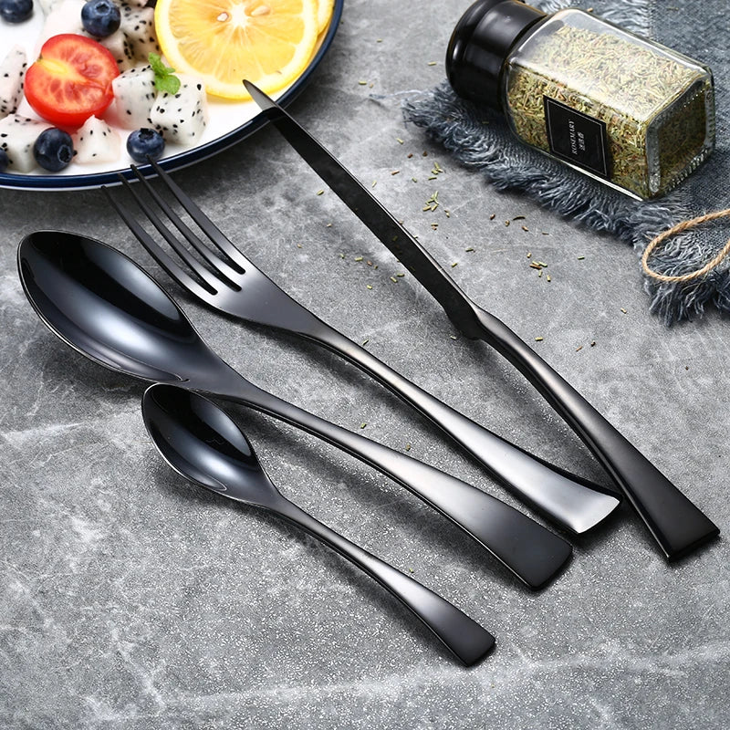 Black & Gold 304 Stainless Steel Cutlery Set – 20-Piece (4 Settings) or 24-Piece (6 Settings), Dishwasher Safe