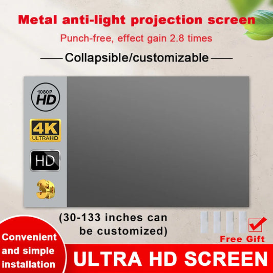 Portable Projector Screen High Brightness 16:9 Metal Anti Light Curtain 84 100 120 133 150 Inches Home Outdoor Office 4K Peaceful Pleasures Health and Wellness 72 inch
