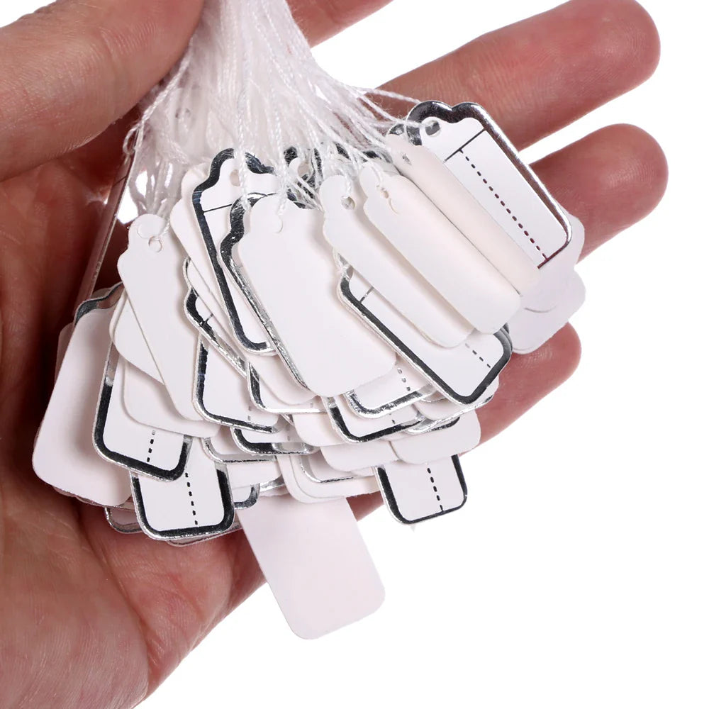 100 Pre-Strung Blank Swing Price Tags | Jewelry Hangtags