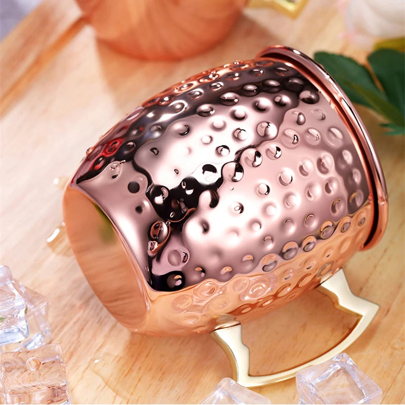 Hammered Copper-Plated Moscow Mule Mug – 500ml Stainless Steel Cocktail Cup with Brass Handle
