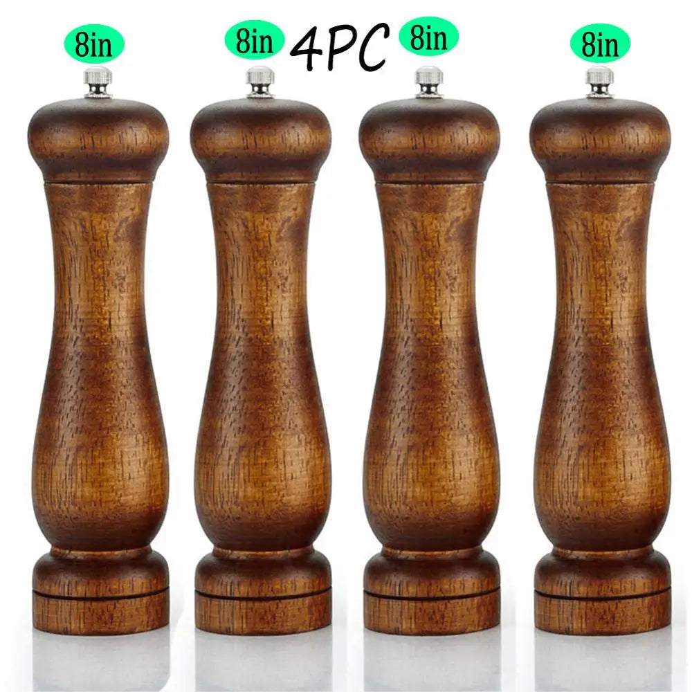 4PC Oak Pepper Grinder Coarse Salt Solid Wooden Oak Pepper Mill Handheld With Adjustable Ceramic Core Manual Kitchen Tools Peaceful Pleasures Health and Wellness 4PC 8inch