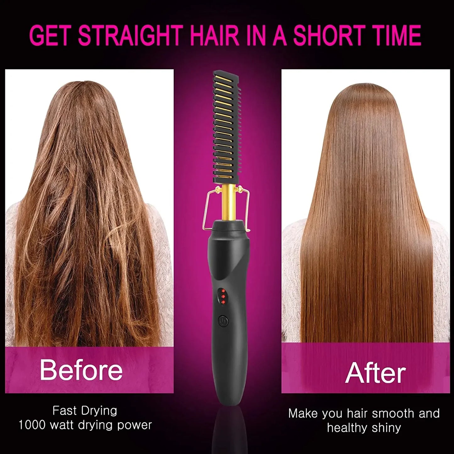 2 in1 Hot Comb Hair Straightener Electric Heating Comb Fast Heating Portable Travel Anti-Scald Beard Straightener Press Comb Peaceful Pleasures Health and Wellness