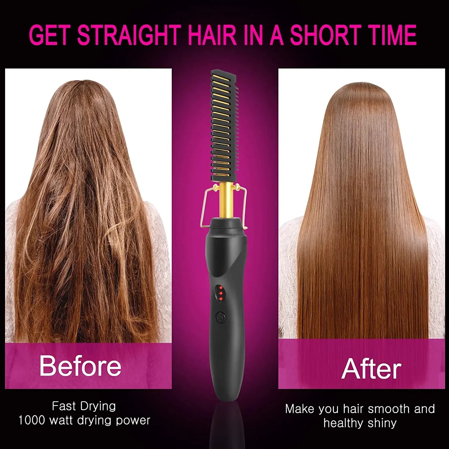 2 in1 Hot Comb Hair Straightener Electric Heating Comb Fast Heating Portable Travel Anti-Scald Beard Straightener Press Comb Peaceful Pleasures Health and Wellness