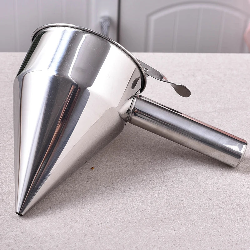 Stainless Steel Batter Dispenser Funnel with Rack – Pancake, Cupcake & Octopus Ball Maker Baking Tool