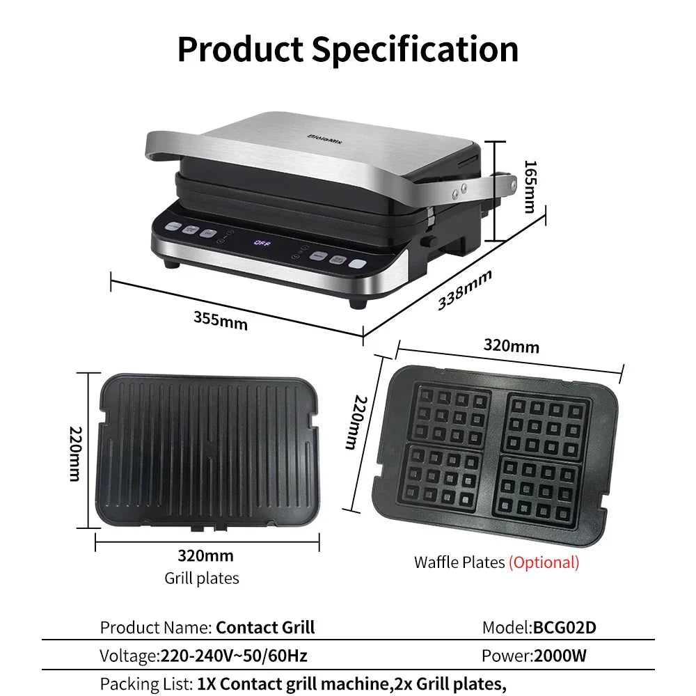 BioloMix 2000W Electric Contact Grill & Panini Press | BCG02D Peaceful Pleasures Health and Wellness