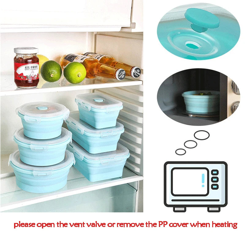 4pc Silicone Folding Lunch Box Set – Collapsible Microwave-Safe Bowls with Lids Peaceful Pleasures Health and Wellness