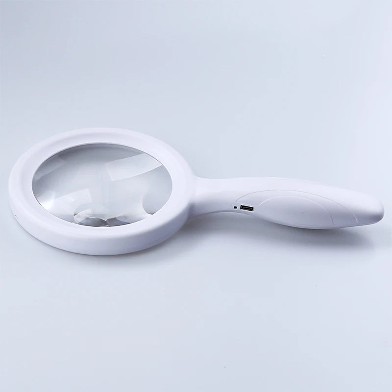 Handheld Magnifying Glass with USB Charging Cable LED Ring Light Touch Switch Three-level Brightness Magnifying Glass Peaceful Pleasures Health and Wellness