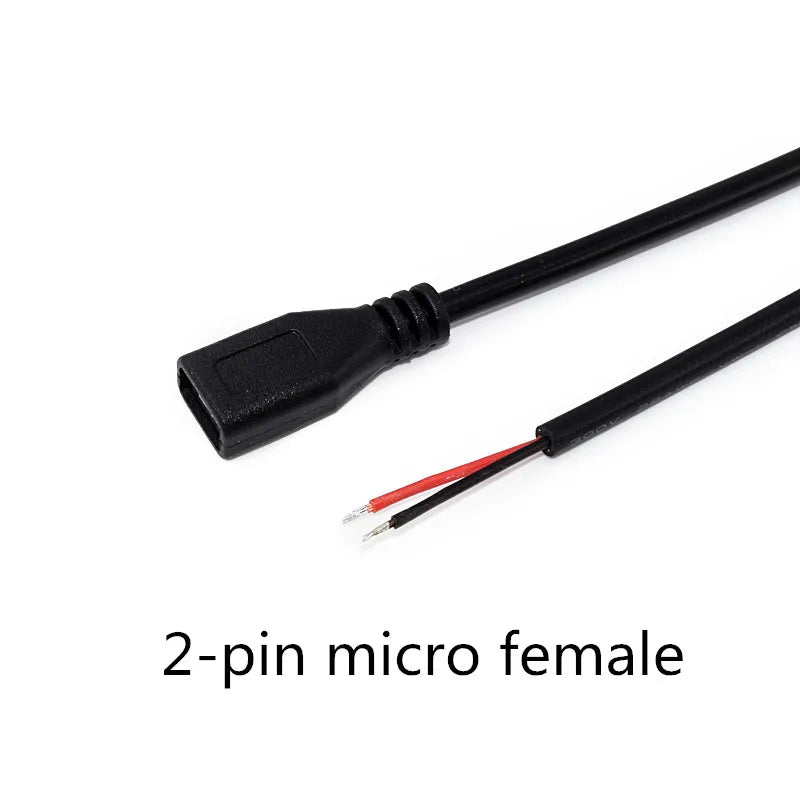 1pcs Micro USB 2.0 Female Jack Android Interface 4 Core 2 Core Male Female Power Data Charge Cable Cord Connector 30CM Cable Peaceful Pleasures Health and Wellness 2pin micro female
