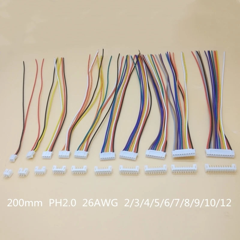 20 Sets PH 2.0mm JST 2/3/4/5/6/7/8/9/10/12P Pin Female Wire Straight Plug L:200mm Peaceful Pleasures Health and Wellness