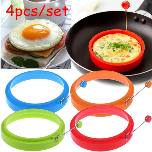 4-Pack Silicone Round Egg Ring Molds – Non-Stick Fried Egg, Omelette & Pancake Shapers, 4 Colors Peaceful Pleasures Health and Wellness