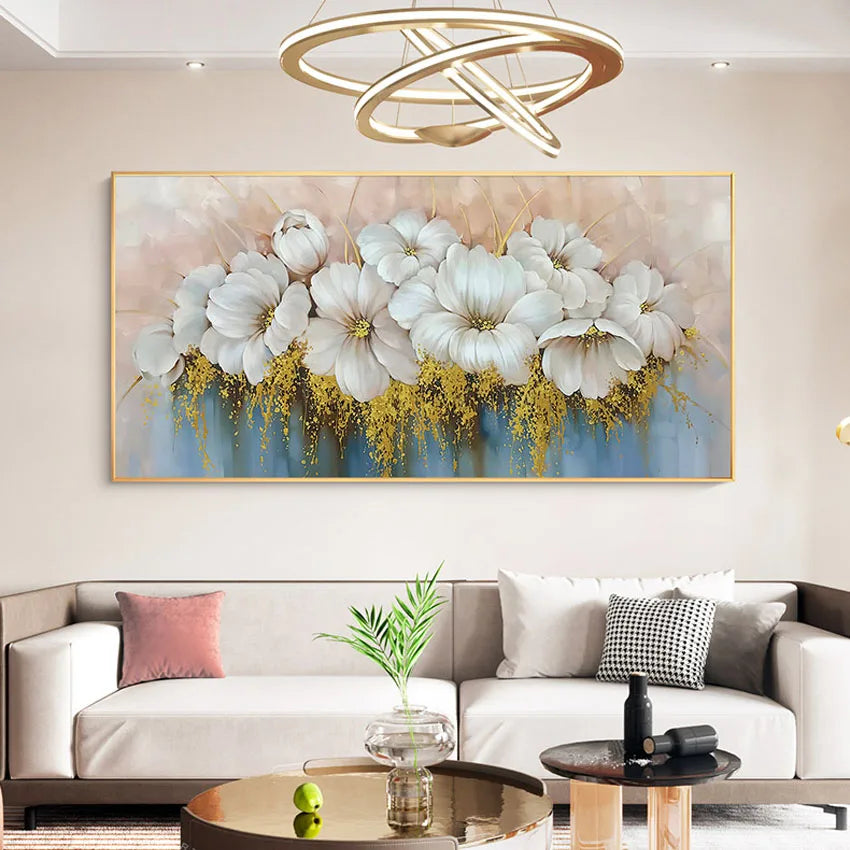 Household goods wall art beautiful flowers canvas oil painting hand-made hanging in the hotel restaurant living room and bedroom Peaceful Pleasures Health and Wellness