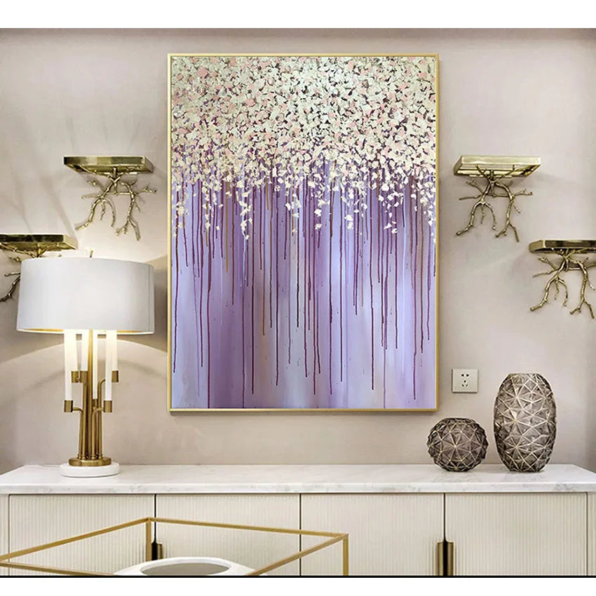 Abstract Purple Handmade Canvas Oil Painting Textured Frameless Wall Art Decoration Hung In Living Room Hotel Restaurat Bedroom Peaceful Pleasures Health and Wellness