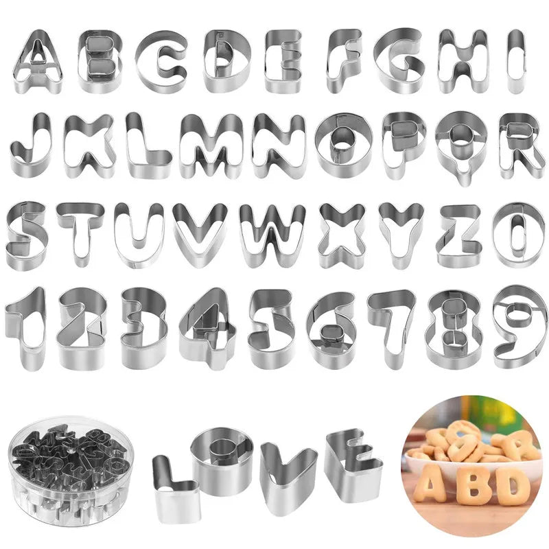 35-Piece Stainless Steel Alphabet Letter & Number Cookie Cutter Set | Fondant, Biscuit & Cake Decorating