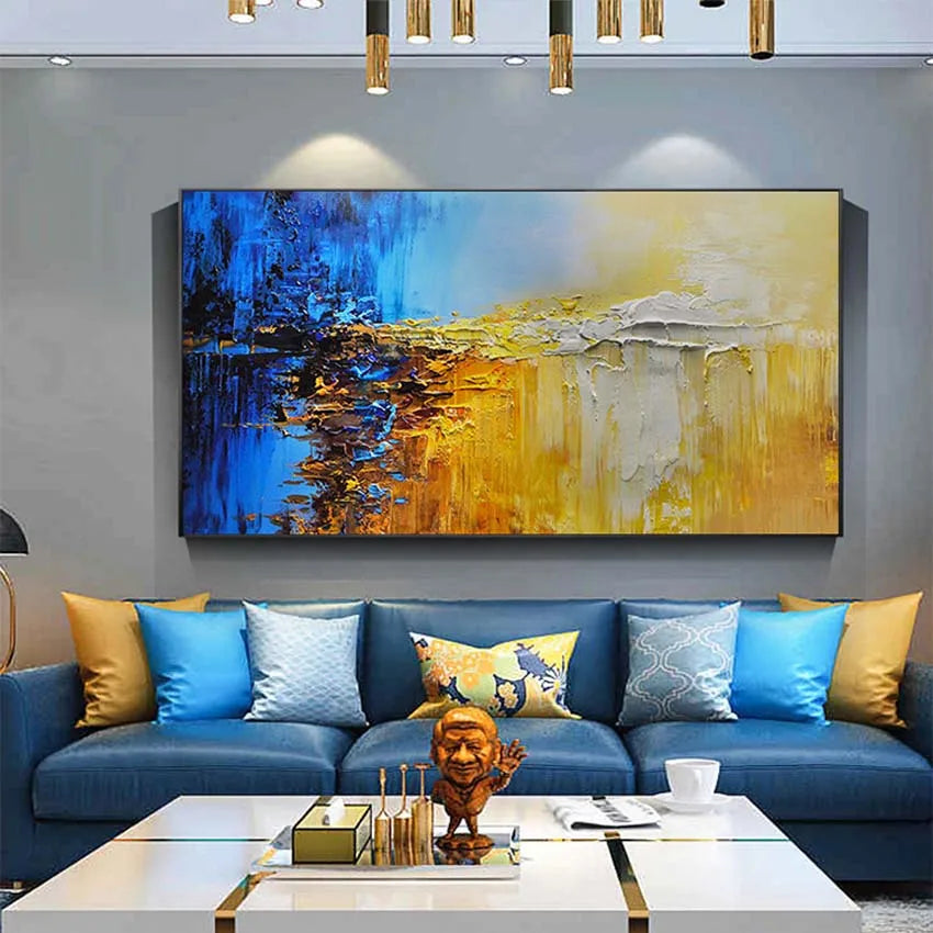 Blue Yellow Abstract Handmade Canvas Oil Painting | Wall Art Canvas Oil Painting Peaceful Pleasures Health and Wellness