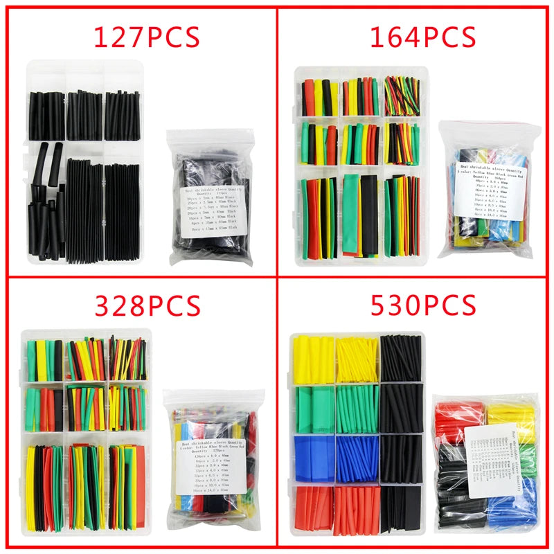 127/164/328/530Pcs Assorted Polyolefin Heat Shrink Tube Cable Sleeve Wrap Wire Set Insulated Shrinkable Tube Peaceful Pleasures Health and Wellness