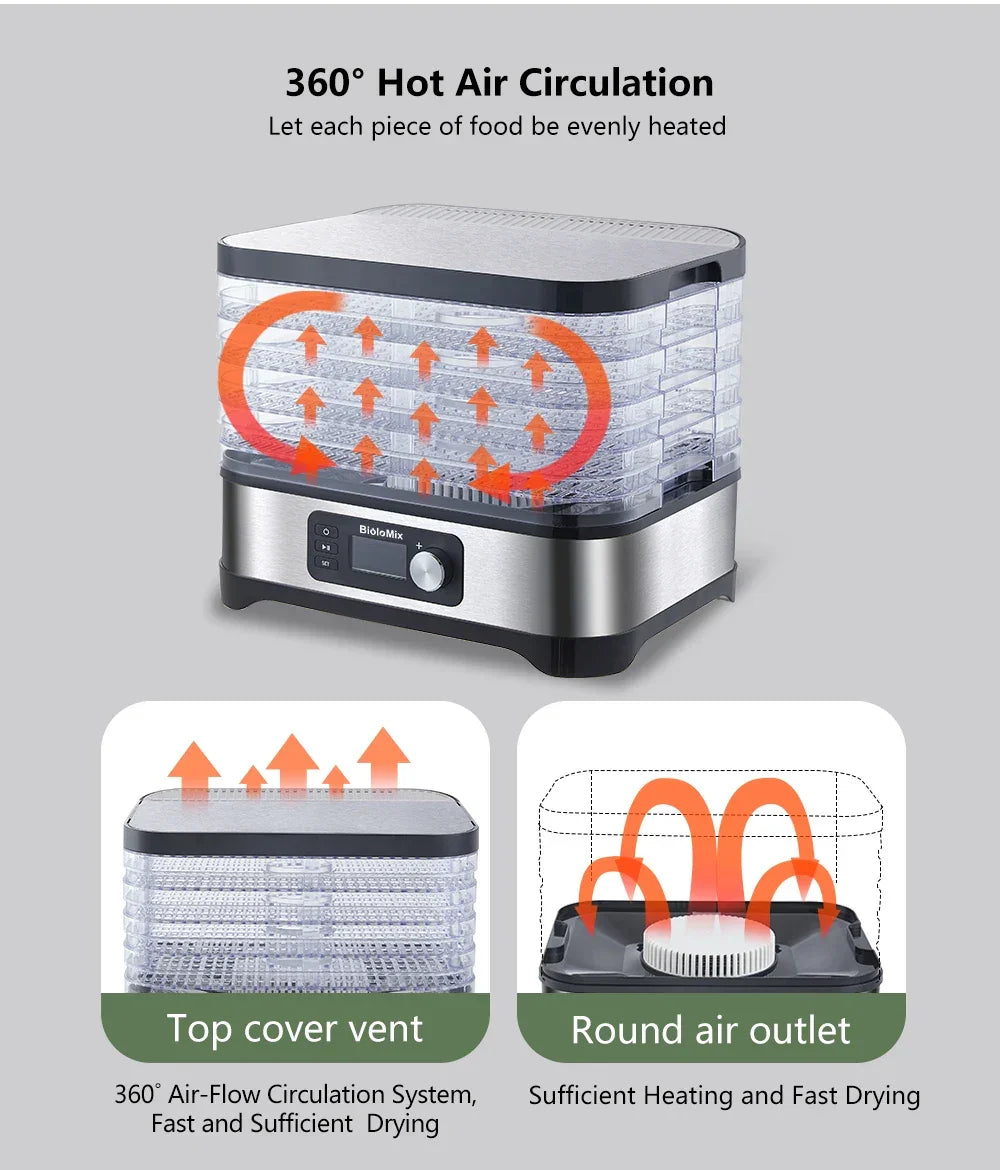 BioloMix Food Dehydrator – 5 BPA-Free Trays, Digital Timer & Temp Control Peaceful Pleasures Health and Wellness