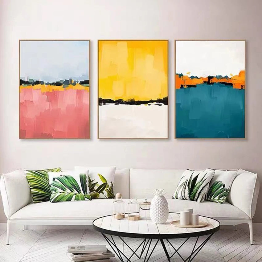 NEW Interior Decor 3 Panel Wall Art Picture For Home Hand Painted Acrylic Oil Canvas Poster Living Room Sofa Pop Hanging Drawing Peaceful Pleasures Health and Wellness