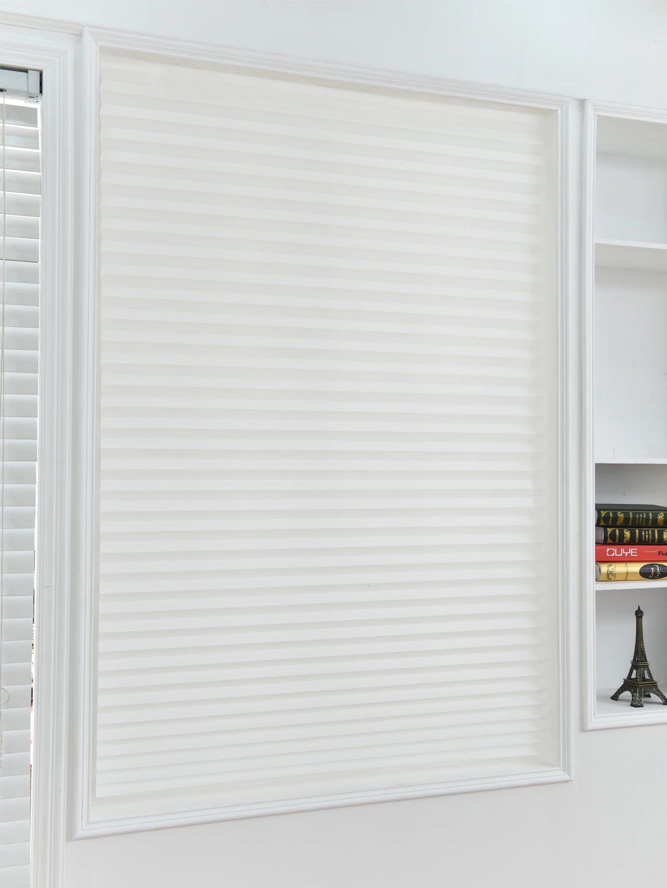 Pleated Window Shade Adhesive Blinds Light Blocking Fabric Shade Half blackout For Window Door Zebra Roman Curtain Temporary Peaceful Pleasures Health and Wellness Blinds White 60W x 150 cm L