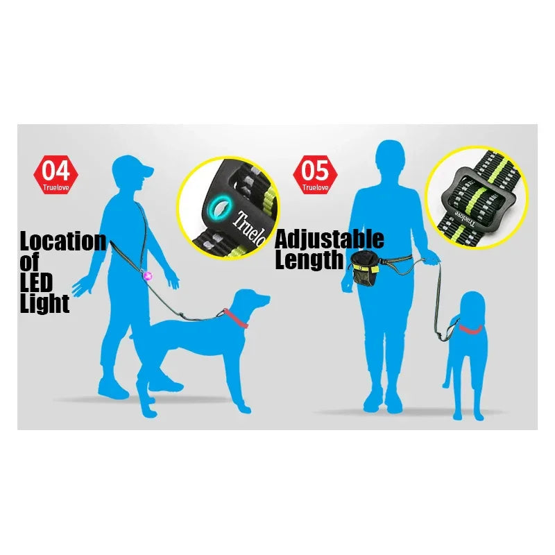 Truelove Hands-Free Reflective Dog Leash with Carabiner TLL2671 Dog Leashes Peaceful Pleasures Health and Wellness