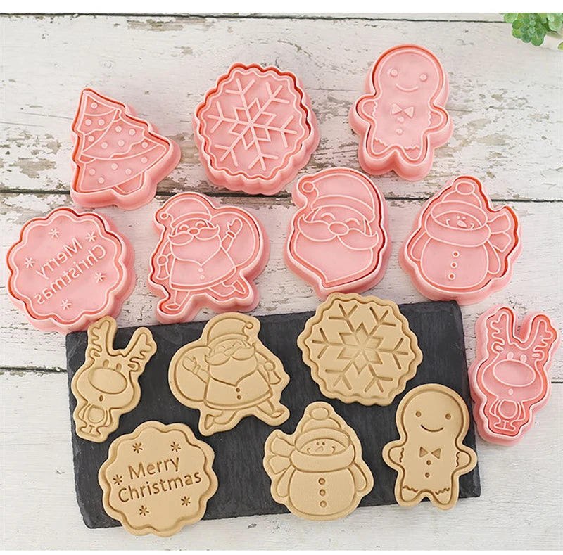 8-Piece Christmas & Halloween 3D Cookie Cutter & Stamp Embosser Set – DIY Biscuit & Cake Molds