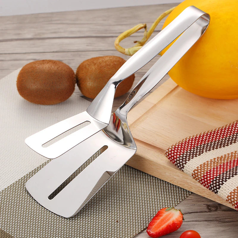 Stainless Steel BBQ & Kitchen Tongs – 2-in-1 Turner & Clamp for Grilling & Cooking