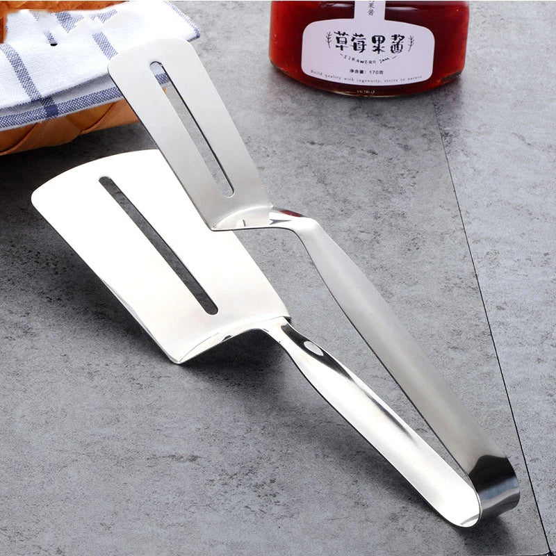 Stainless Steel BBQ & Kitchen Tongs – 2-in-1 Turner & Clamp for Grilling & Cooking