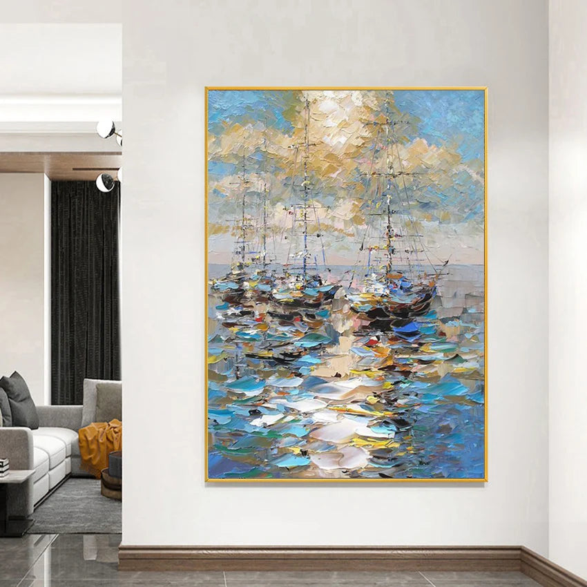 Manual Oil Painting Smooth Sailing Modern Porch Living Room Sofa Backdrop Wall Decor Poster Corridor Restaurant Hanging Picture Peaceful Pleasures Health and Wellness