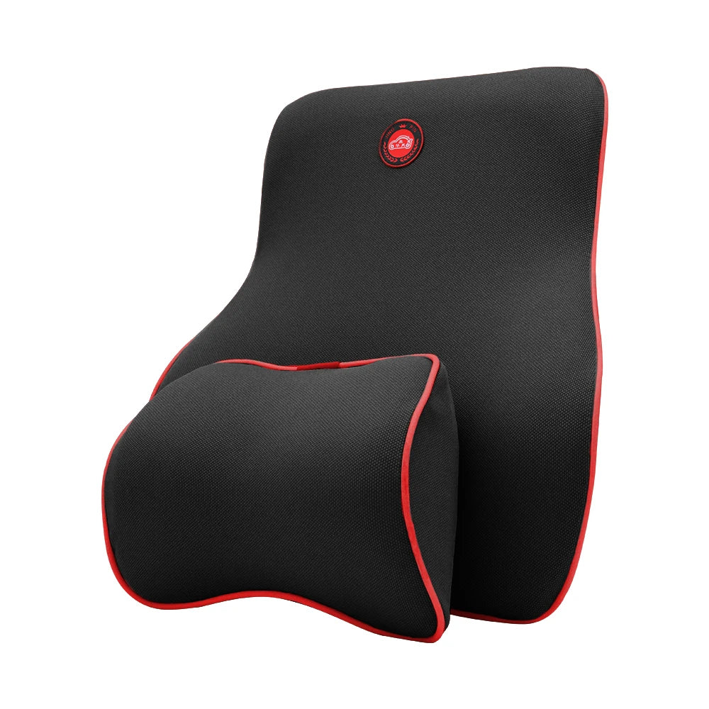 Memory Foam Car Neck Pillow & Lumbar Back Support Set | 3D Cervical & Spine Support – Breathable, Adjustable