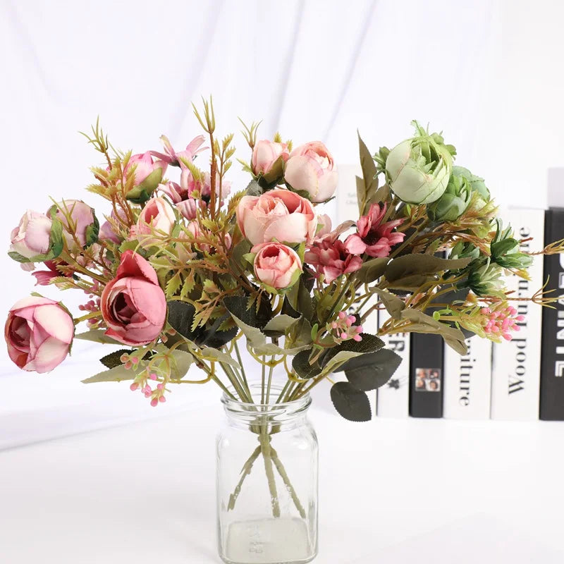 Artificial Silk Rose Bouquet for Wedding & Home Decor (1–5 Pcs)