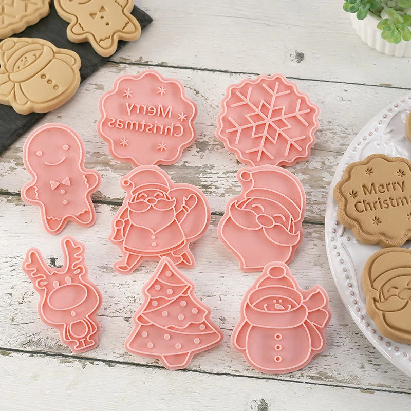 8-Piece Christmas & Halloween 3D Cookie Cutter & Stamp Embosser Set – DIY Biscuit & Cake Molds