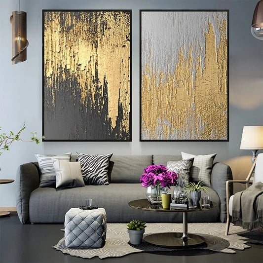 Nordic design abstract golden walll pictures for Christmas home decoration Hand painted oil painting on canvas for living room Peaceful Pleasures Health and Wellness