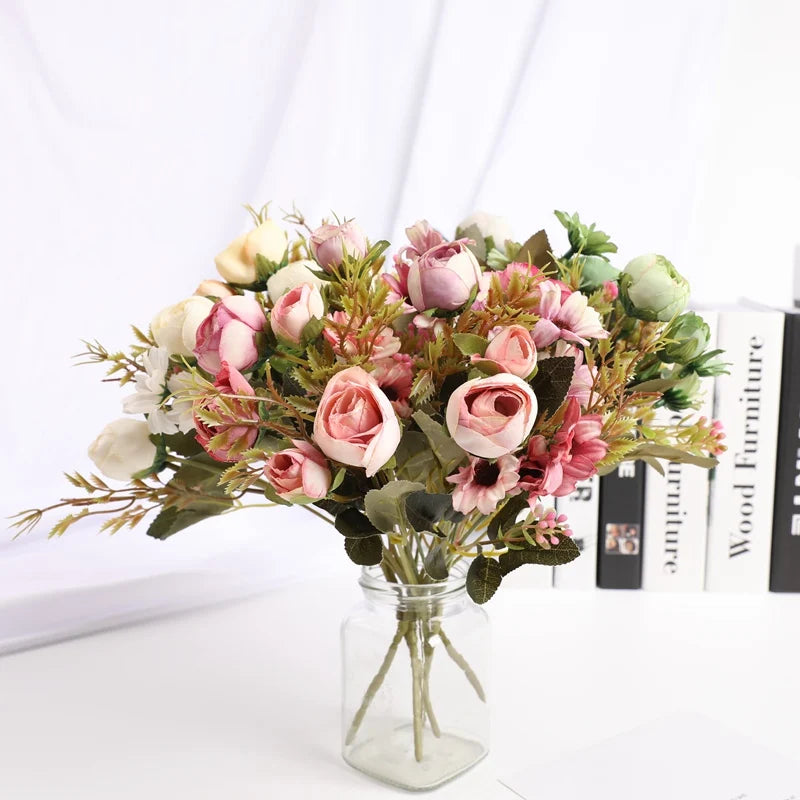 Artificial Silk Rose Bouquet for Wedding & Home Decor (1–5 Pcs)