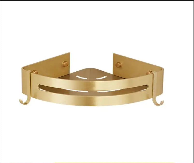 Brushed Gold Triple-Tier Corner Shelf | Wall Mounted Bathroom