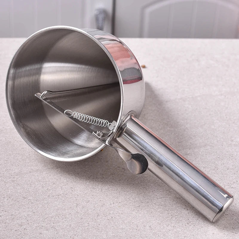 Stainless Steel Batter Dispenser Funnel with Rack – Pancake, Cupcake & Octopus Ball Maker Baking Tool