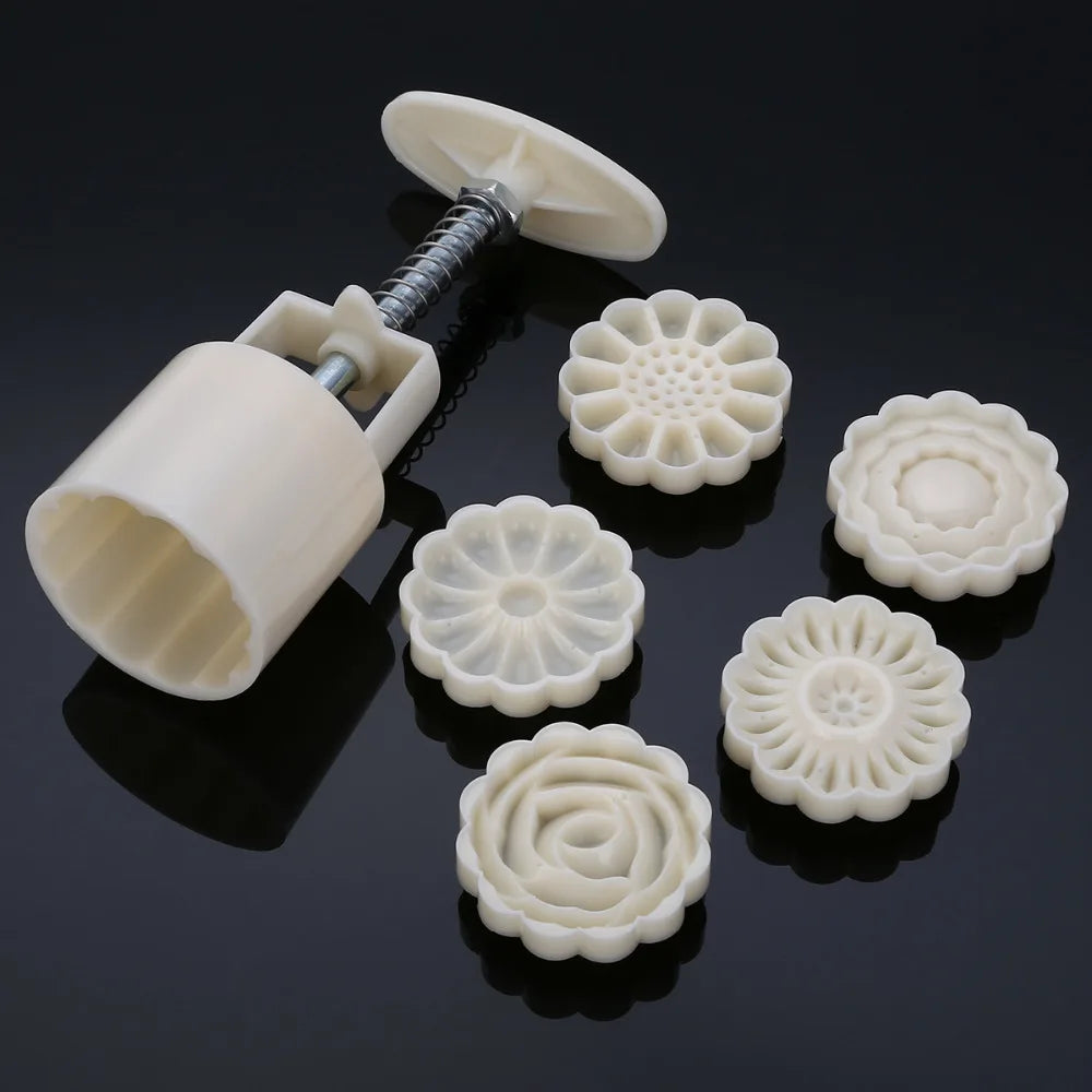 5-Piece Sakura Cherry Blossom Cookie Cutter & Stamp Mold Set – Floral Biscuit & Fondant Baking Tool