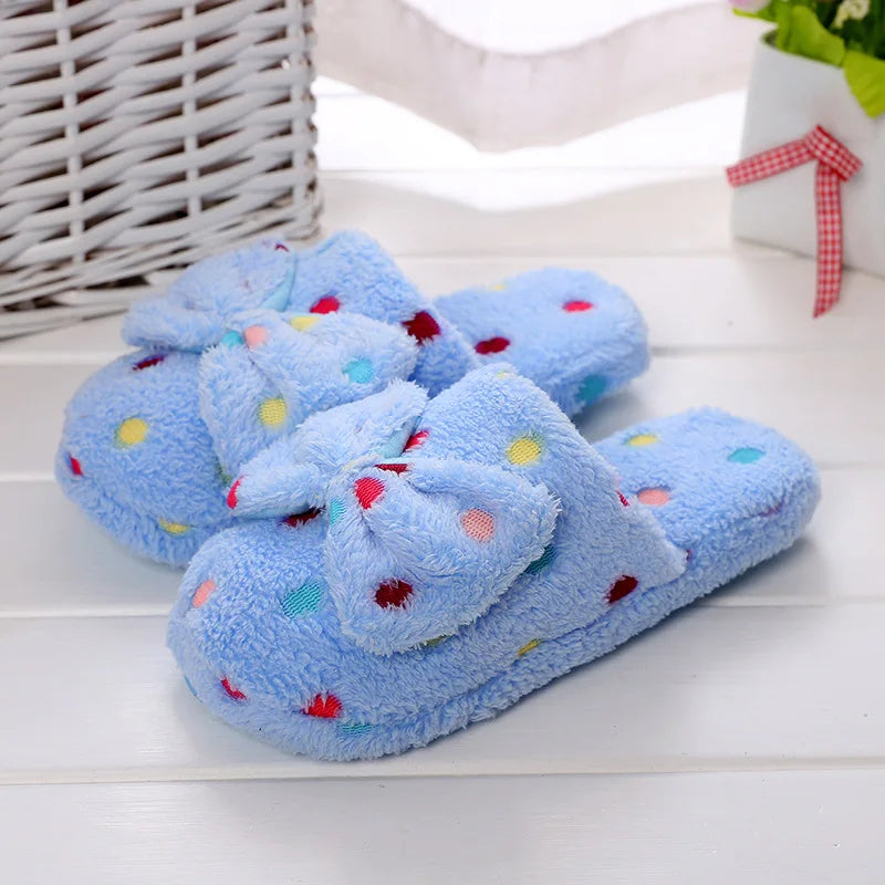 Women's Winter Plush Slippers | Cute Bow Non-Slip House Shoes