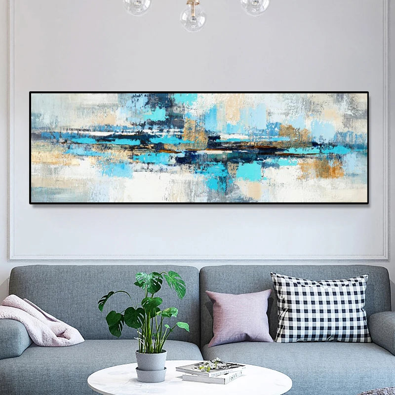 Modern Abstract Oil Painting on Canvas Posters and Prints Wall Art Painting Blue Abstract Art Picture for Living Room Home Decor Peaceful Pleasures Health and Wellness
