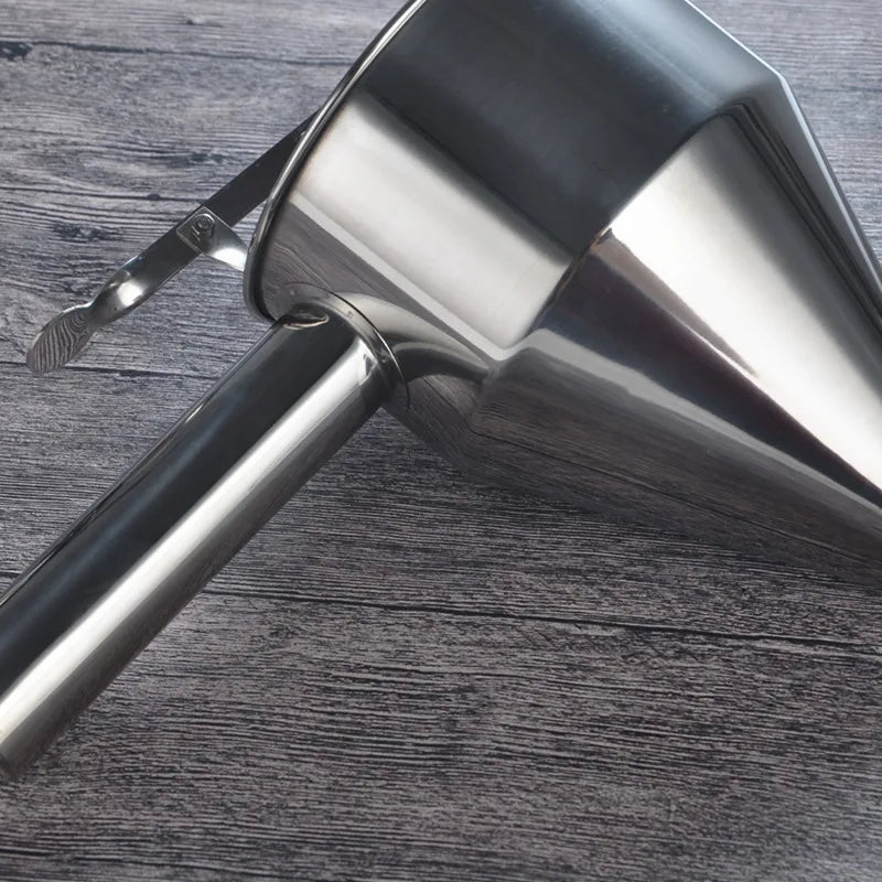Stainless Steel Batter Dispenser Funnel with Rack – Pancake, Cupcake & Octopus Ball Maker Baking Tool