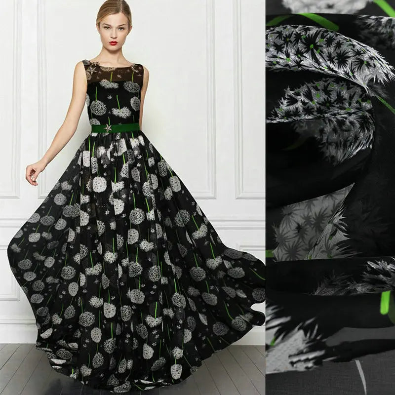 Dandelion Printed 100% Silk Chiffon Fabric 138cm | Dress Material